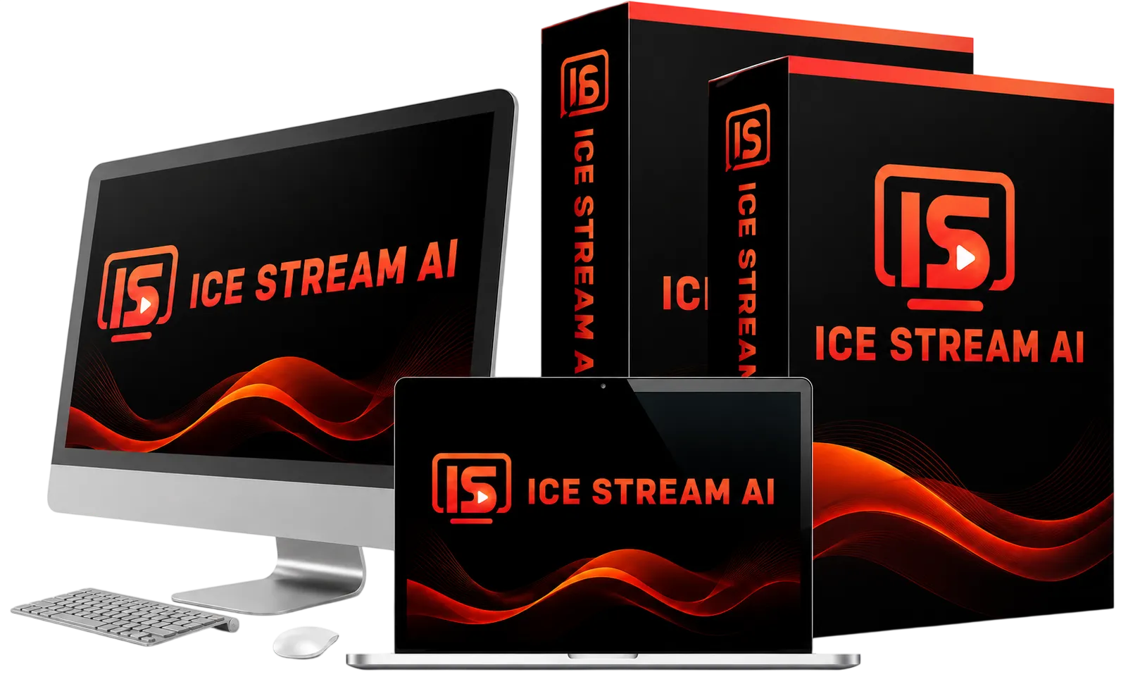ICE Stream AI dashboard shown across desktop, laptop and product packaging